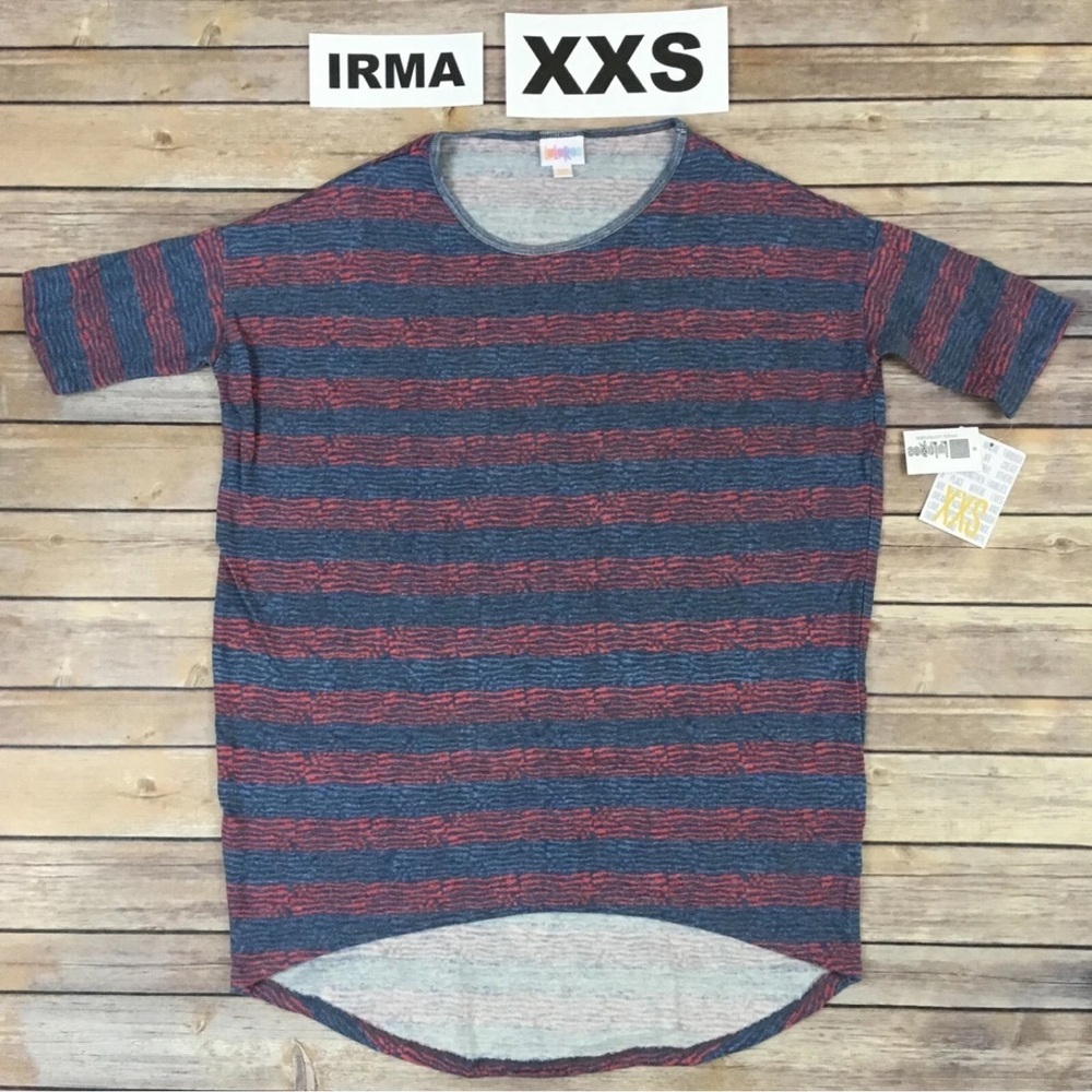 NWT LuLaRoe IRMA BLUE STRIPES American Dreams Americana 4th of July Size XXS